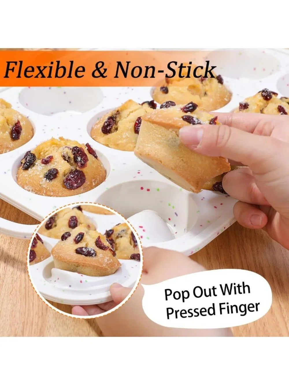 Nonstick Silicone Muffin Pans - 12 Cup Baking Molds, BPA Free, Dishwasher Safe